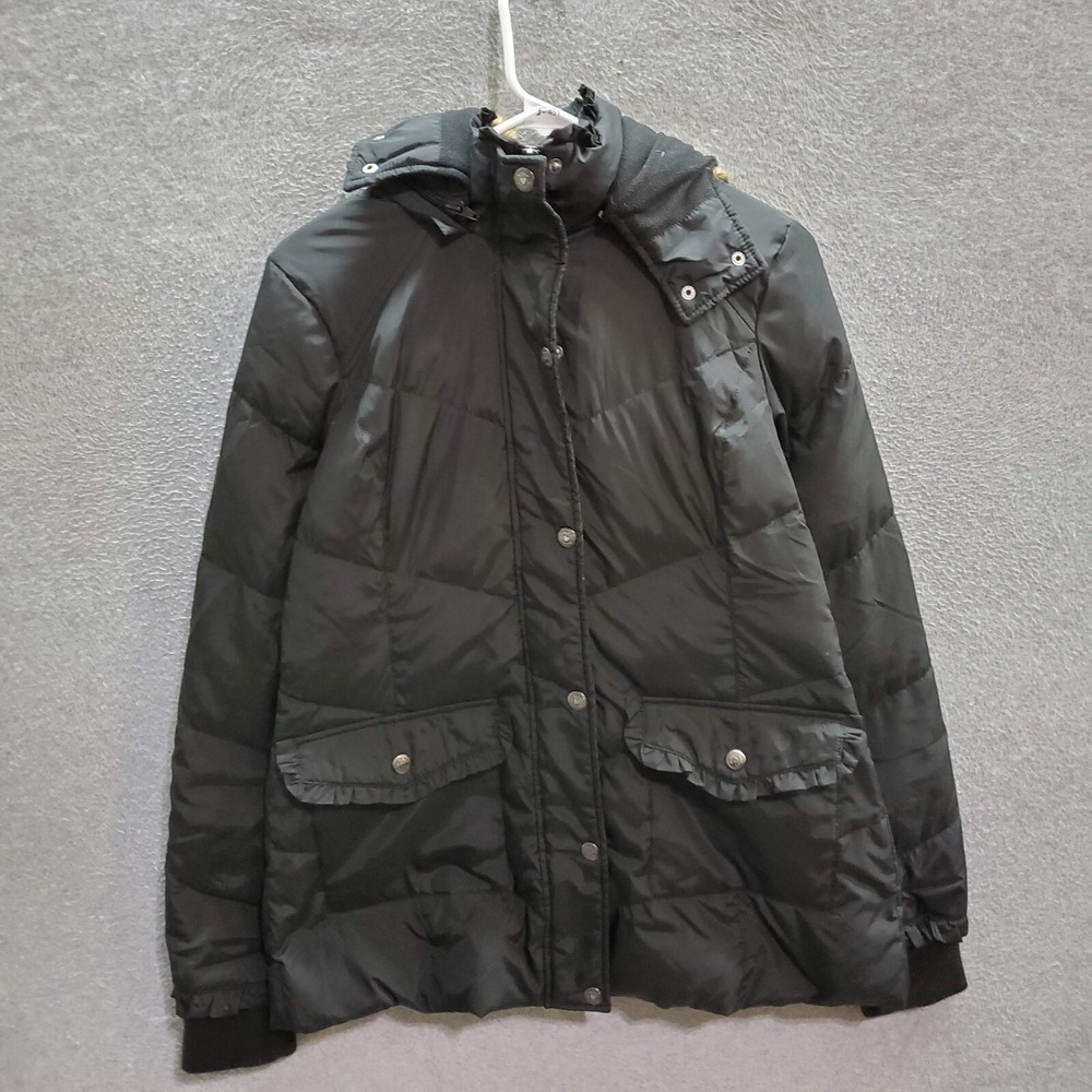 Betsy Johnson Women Jacket Small Black Puffer Hooded Down Leopard Print Filled